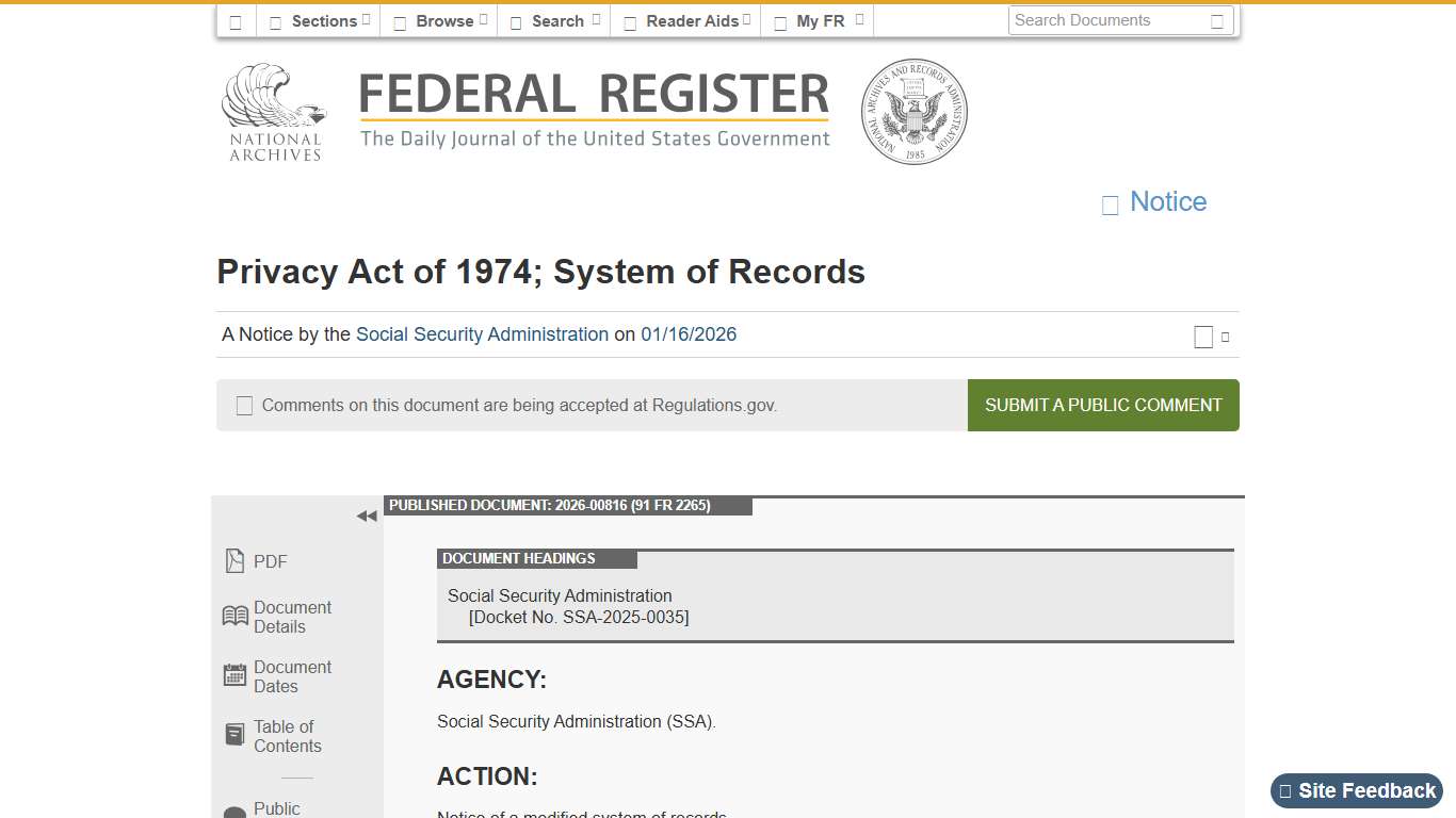 Federal Register :: Privacy Act of 1974; System of Records